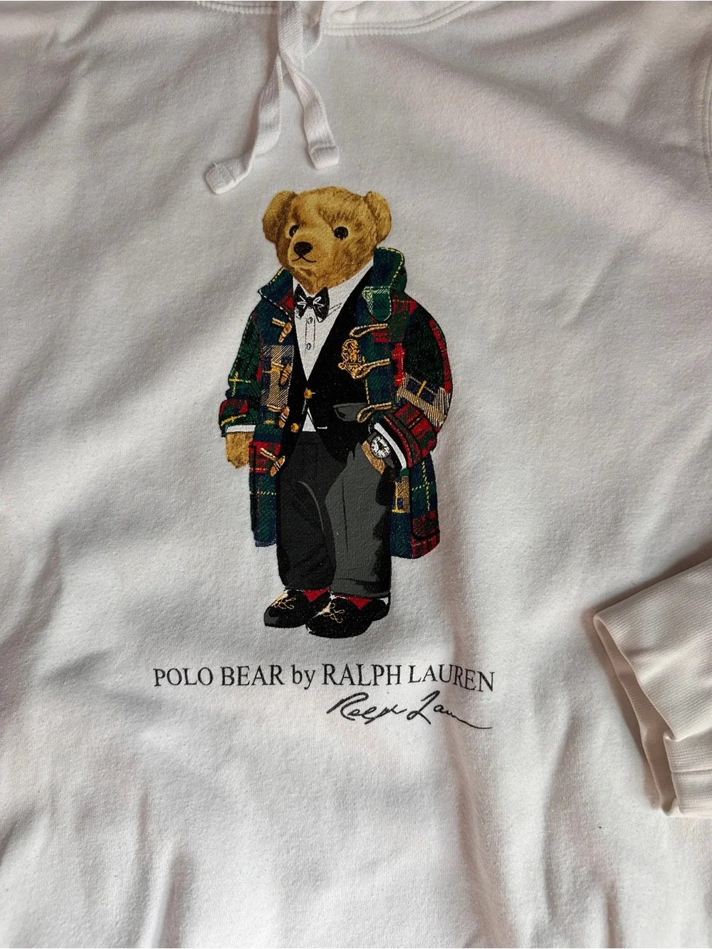 Polo Ralph Lauren Polo Bear White Hoodie Holiday Tartan Bear Pullover Size M